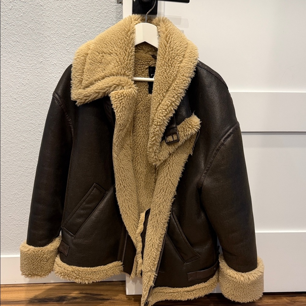 Zara Dark Brown Teddy Jacket with Cream Accents